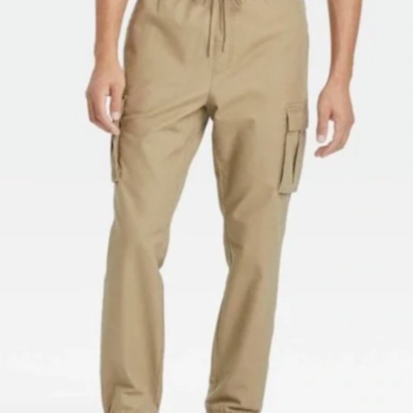 Goodfellow & Co Men's Stretch Band Drawstring Canvas Cargo Jogger Pants Tan - Picture 2 of 2